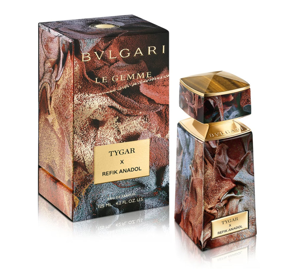 Bvlgari Le Gemme Tygar X Refik Anadol EDP 125 ml with its package – luxury niche perfume for men