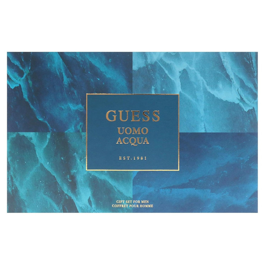 Guess Uomo Acqua Gift Set with its package–niche perfume for men